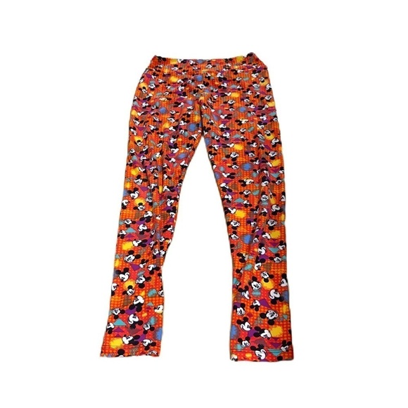 Lularoe Mickey Mouse Print Leggings Pants One Size Orange Purple Disney - Picture 2 of 3